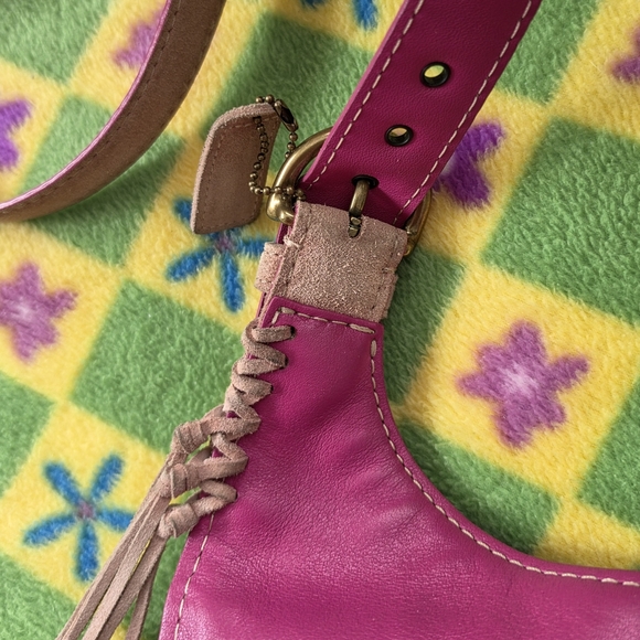 Coach Y2K Suede Fringed Poppy for Peace Pink Hippie Crossbody Hobo Bag - Picture 11 of 16
